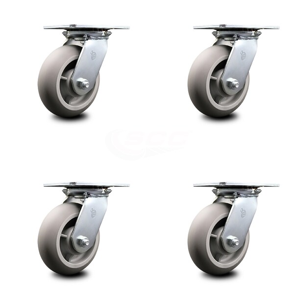 6 Inch Heavy Duty Thermoplastic Rubber Caster Set with Ball Bearings, 4PK